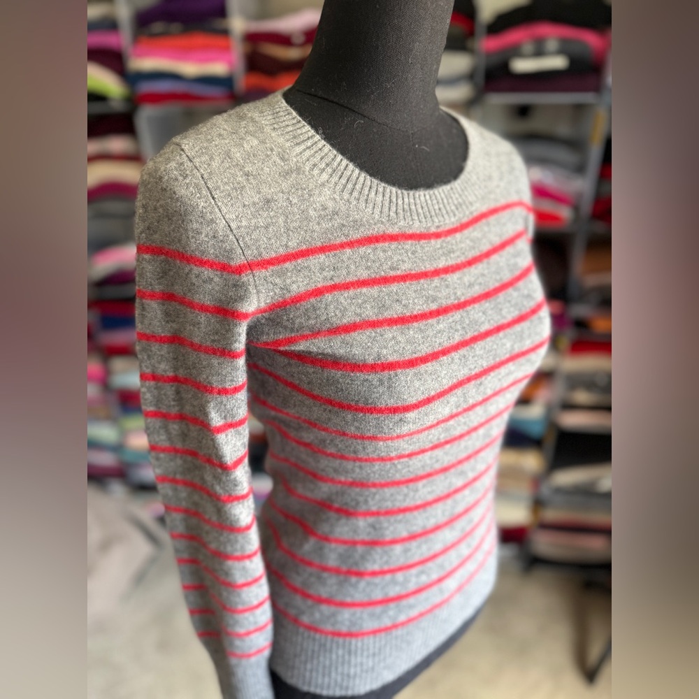 Gray and Scarlet Striped Cashmere Women's Sweater, S, Fenn Wright Manson